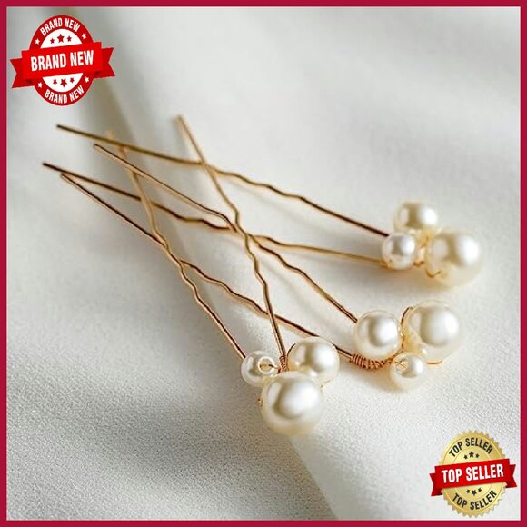 Wedding Pearl Hair Pins & Bridal Hair Clip Set - 4 Piece - Picture 8 of 8